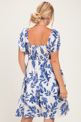 Blue Floral Puff Sleeve Dress