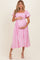 Pink Gingham Puff Sleeve Maternity Midi Dress