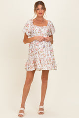 Ivory Floral Puff Sleeve Maternity Mini Dress