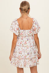 Ivory Floral Puff Sleeve Maternity Mini Dress