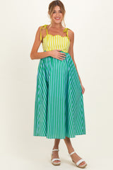 Kiwi Striped Colorblock Scallop Detail Maternity Midi Dress