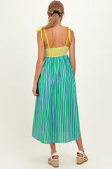 Kiwi Striped Colorblock Scallop Detail Maternity Midi Dress