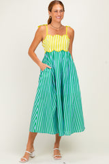 Kiwi Striped Colorblock Scallop Detail Maternity Midi Dress