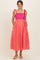 Red Striped Colorblock Scallop Detail Maternity Midi Dress