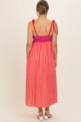 Red Striped Colorblock Scallop Detail Maternity Midi Dress