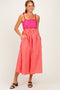 Red Striped Colorblock Scallop Detail Midi Dress