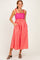 Red Striped Colorblock Scallop Detail Midi Dress