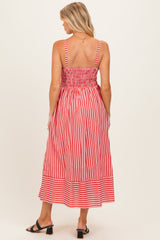Red Striped Smocked Maternity Midi Dress