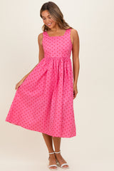 Pink Polka Dot Sleeveless Midi Dress