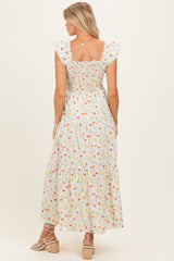 Cream Floral Smocked Maternity Maxi Dress