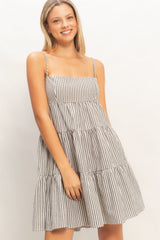 Black Striped Tiered Cutout Dress