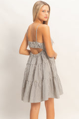 Black Striped Tiered Cutout Dress