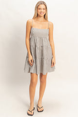 Black Striped Tiered Cutout Dress