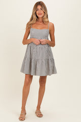 Black Striped Tiered Cutout Maternity Dress