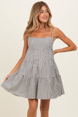Black Striped Tiered Cutout Maternity Dress