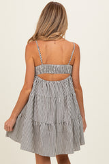 Black Striped Tiered Cutout Maternity Dress