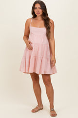 Pink Striped Tiered Cutout Maternity Dress