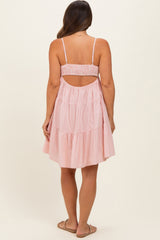 Pink Striped Tiered Cutout Maternity Dress