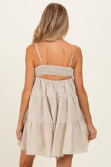 Beige Striped Tiered Cutout Maternity Dress