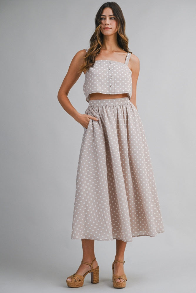 Mauve Polka Dot Crop Tank Midi Skirt Maternity Set