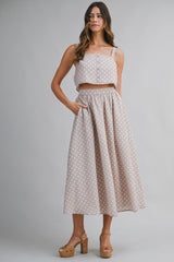 Mauve Polka Dot Crop Tank Midi Skirt Maternity Set