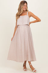 Mauve Polka Dot Crop Tank Midi Skirt Maternity Set