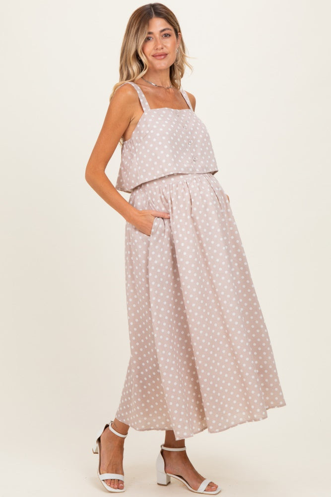 Mauve Polka Dot Crop Tank Midi Skirt Maternity Set