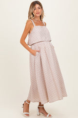 Mauve Polka Dot Crop Tank Midi Skirt Maternity Set