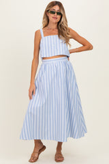 Blue Striped Crop Tank Midi Skirt Maternity Set