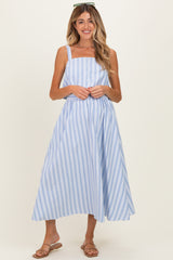Blue Striped Crop Tank Midi Skirt Maternity Set