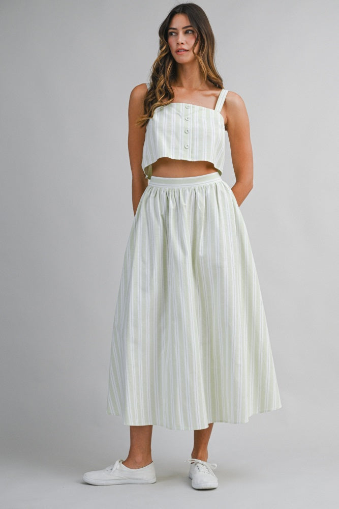 Mint Striped Crop Tank Midi Skirt Maternity Set
