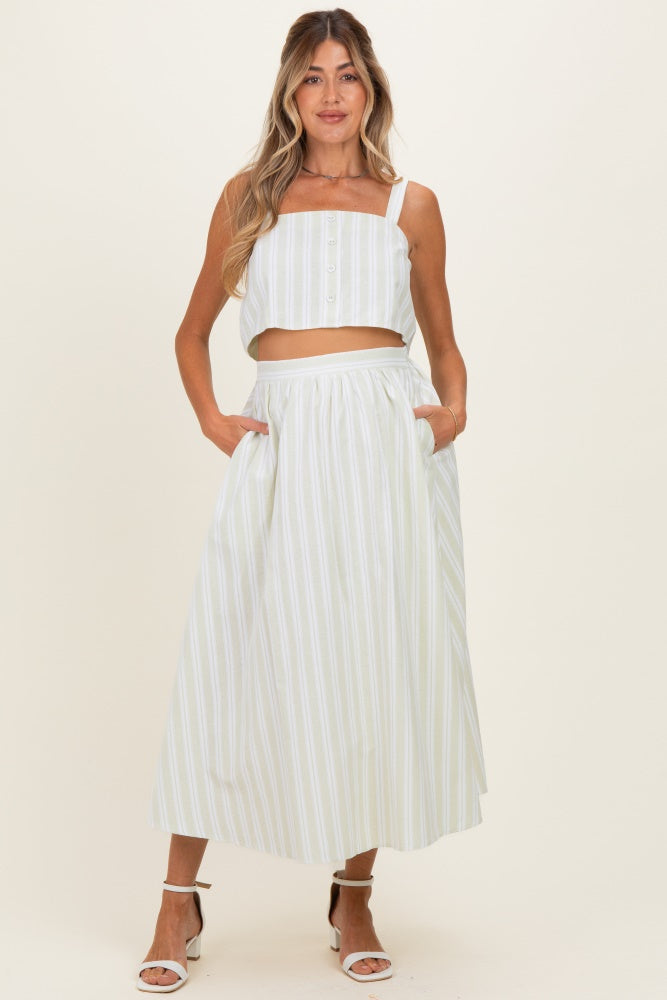 Mint Striped Crop Tank Midi Skirt Maternity Set