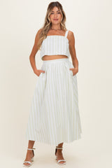 Mint Striped Crop Tank Midi Skirt Maternity Set