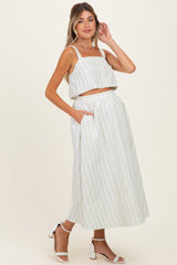 Mint Striped Crop Tank Midi Skirt Maternity Set