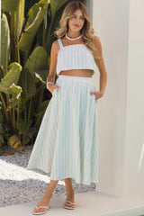 Mint Striped Crop Tank Midi Skirt Maternity Set