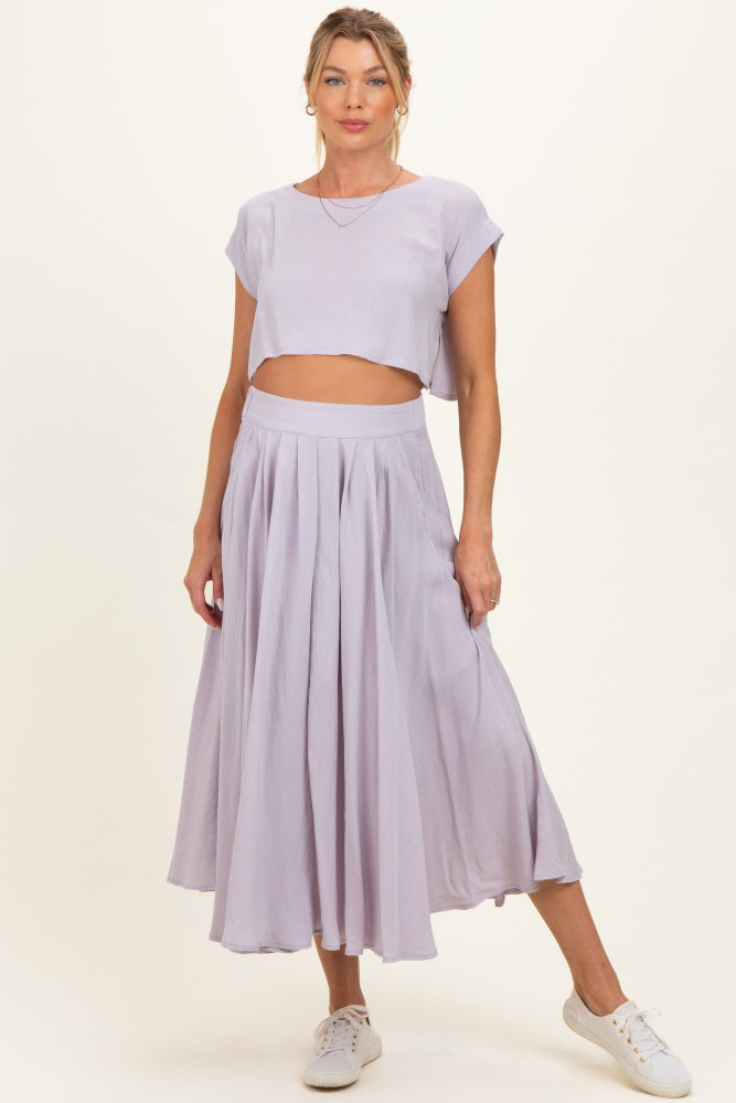 Dusty Lavender Crop Top Midi Skirt Maternity Set