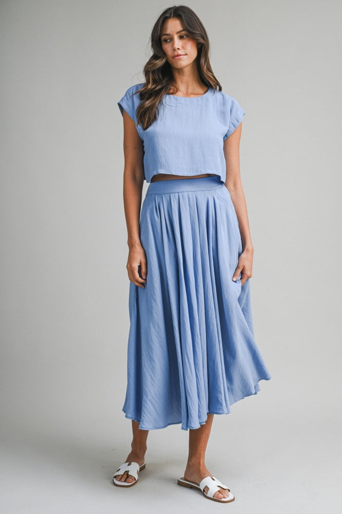 French Blue Crop Top Midi Skirt Maternity Set