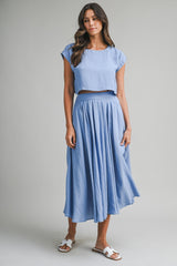 French Blue Crop Top Midi Skirt Maternity Set