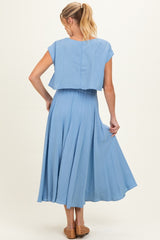 French Blue Crop Top Midi Skirt Maternity Set
