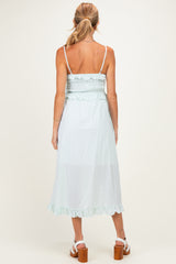 Sage Striped Smocked Ruffle Accent Maternity Midi Dress