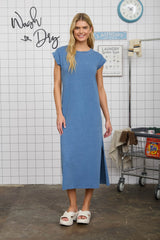 Blue Side Slit Midi T-Shirt Dress