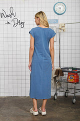Blue Side Slit Midi T-Shirt Dress