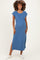 Blue Side Slit Maternity Midi T-Shirt Dress