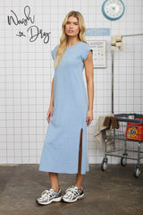 Light Blue Side Slit Midi T-Shirt Dress