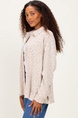 Oatmeal Floral Textured Knit Shirt Jacket