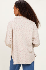 Oatmeal Floral Textured Knit Shirt Jacket