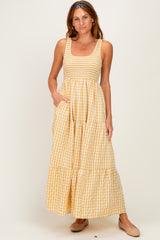 Yellow Gingham Sleeveless Tiered Maxi Dress