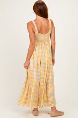 Yellow Gingham Sleeveless Tiered Maxi Dress