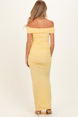 Yellow Off Shoulder Maternity Maxi Dress