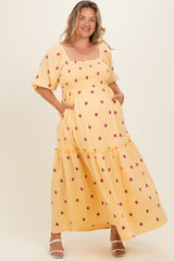 Yellow Floral Smocked Puff Sleeve Plus Maternity Maxi Dress